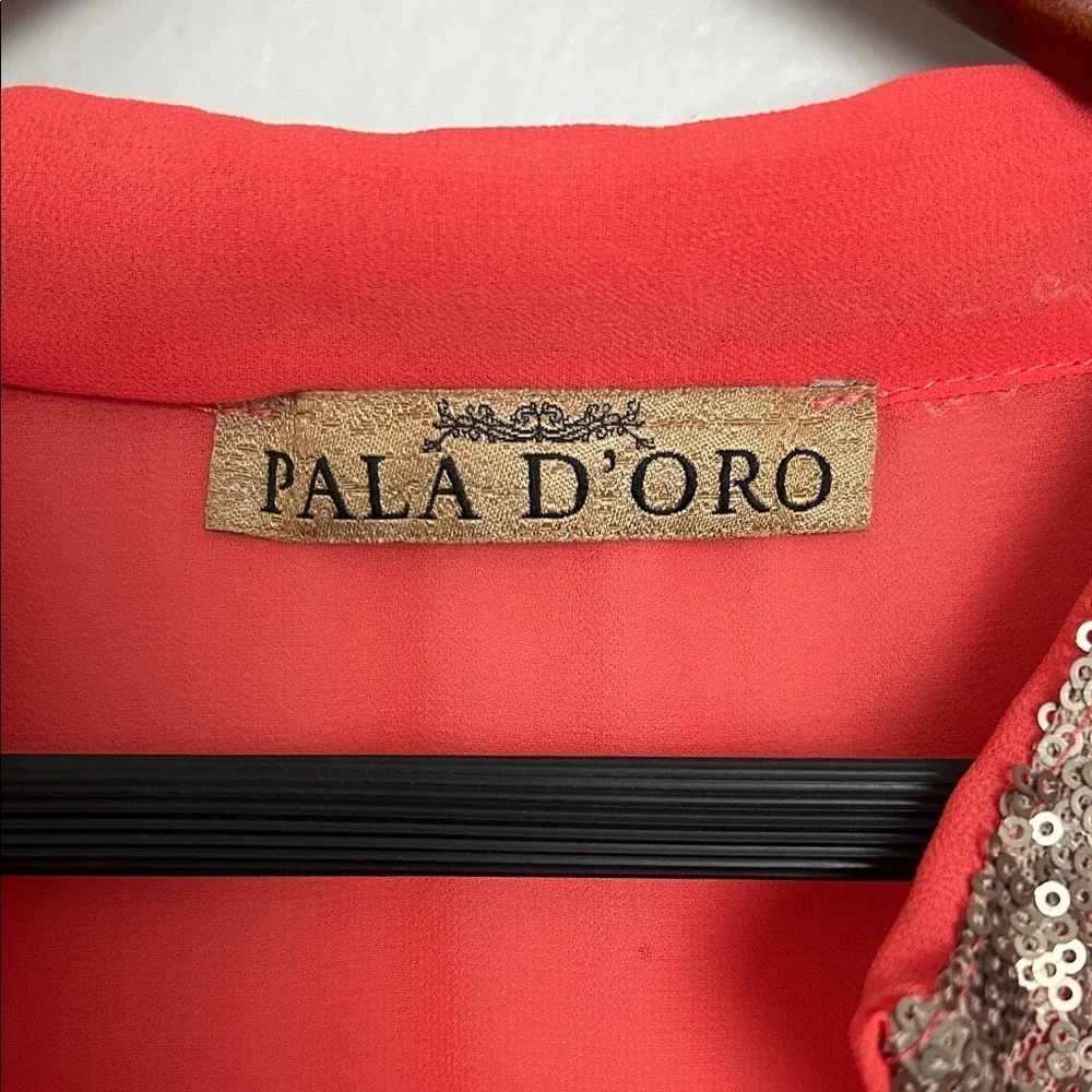 Pala D’Oro Italy Orange Gold Sequin Blouse Elegant Luxe Top - Picture 4 of 9